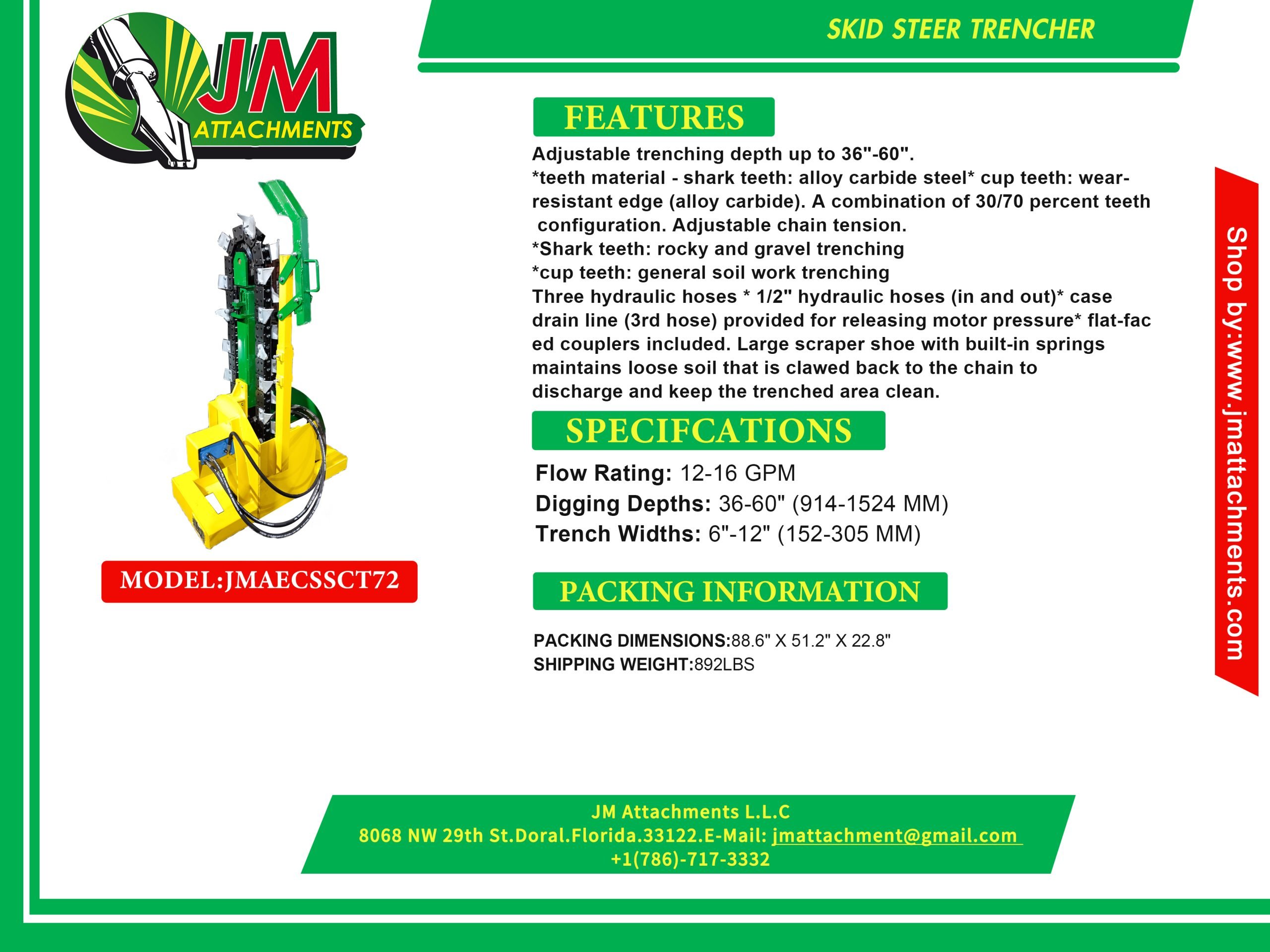 36″ Trencher for Skid Steers with Adjustable Digging Depth