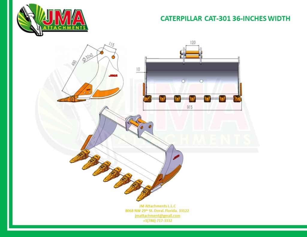 36″ Digging Bucket for 1 – 2 Tons Mini Excavators. 30mm Pins