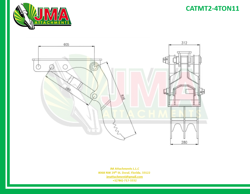 11″ x 33″ Mechanical Mini Excavator Thumb for 1 – 4 Tons Weight Class